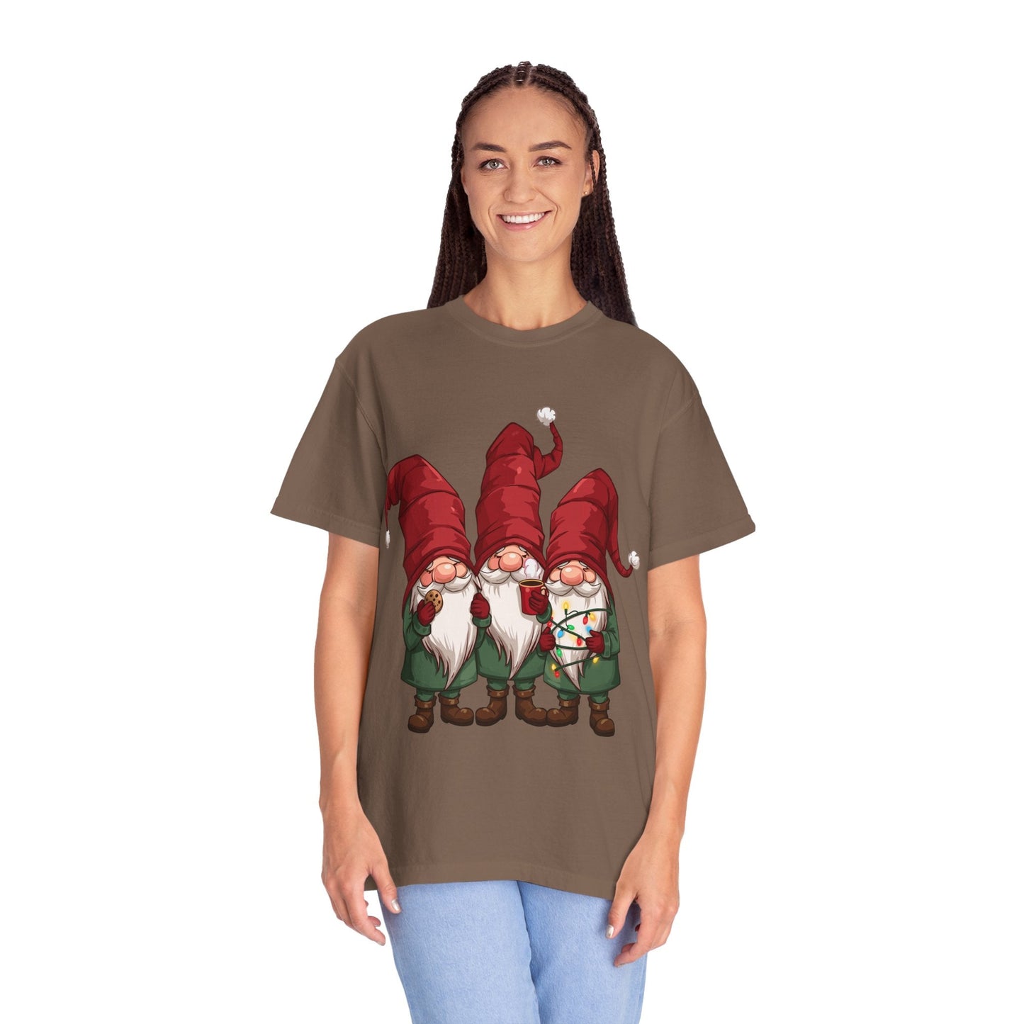 Gnome Sweet Gnome: Holiday Trio Illustration, Festive Digital ArtT-Shirt – Custom T-Shirt by PixelCraft360, unique decoration for events and special gifts