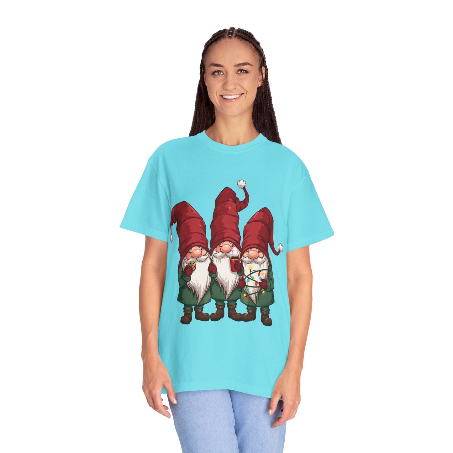 Gnome Sweet Gnome: Holiday Trio Illustration, Festive Digital ArtT-Shirt – Custom T-Shirt by PixelCraft360, unique decoration for events and special gifts