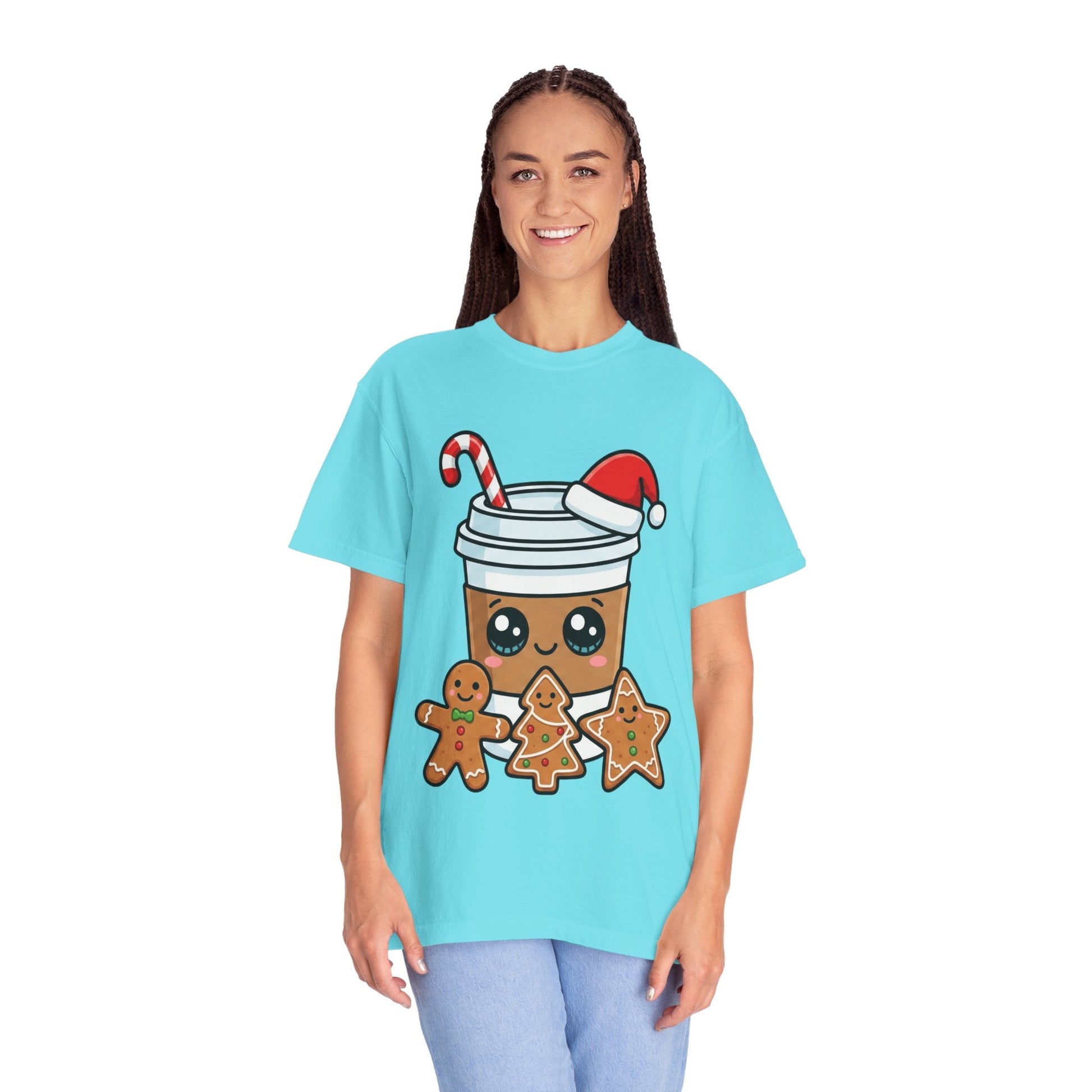 Holiday Brew Buddies: Festive Kawaii Coffee and Cookies, Cute Christmas Sticker ArtT-Shirt – Custom T-Shirt by PixelCraft360, unique decoration for events and special gifts