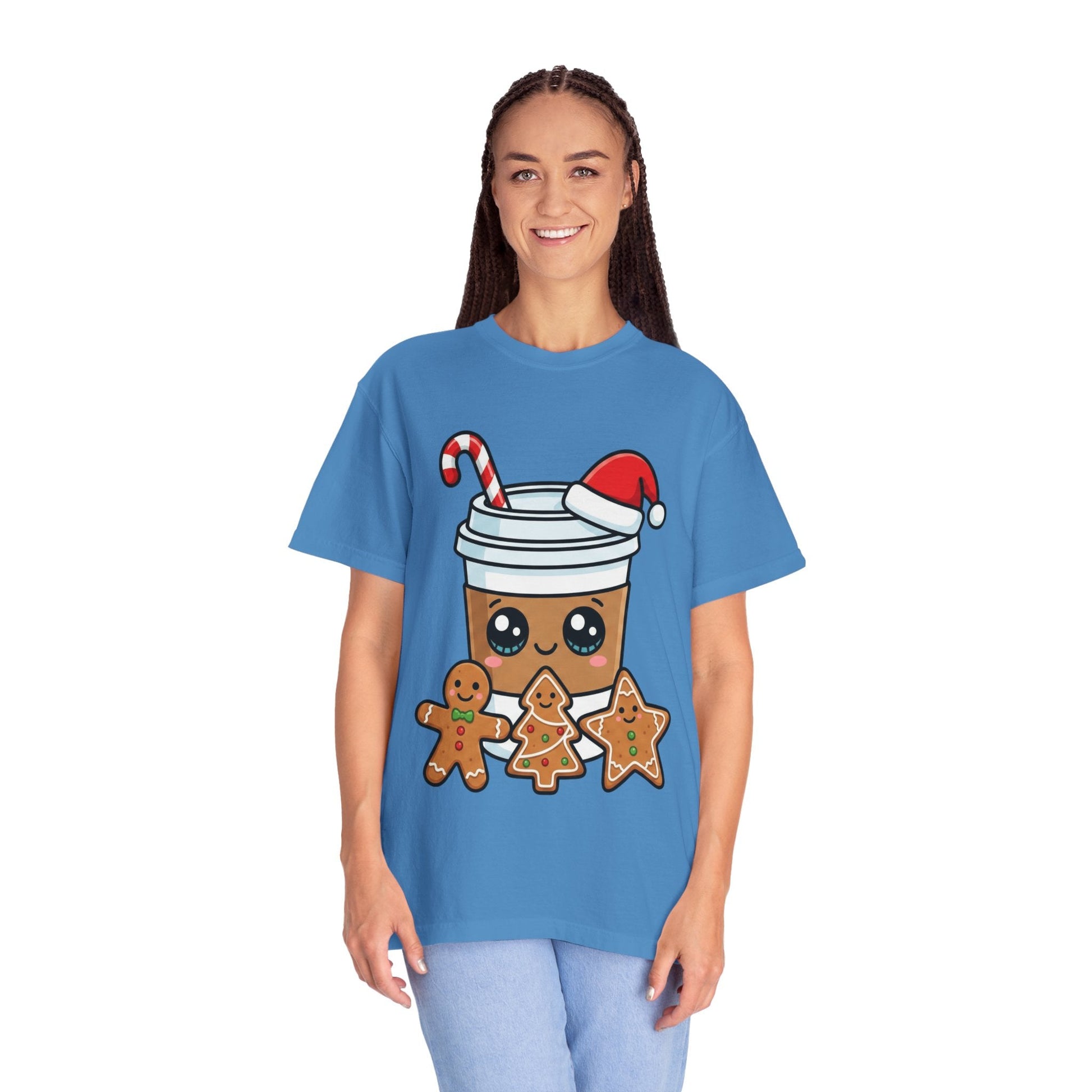 Holiday Brew Buddies: Festive Kawaii Coffee and Cookies, Cute Christmas Sticker ArtT-Shirt – Custom T-Shirt by PixelCraft360, unique decoration for events and special gifts