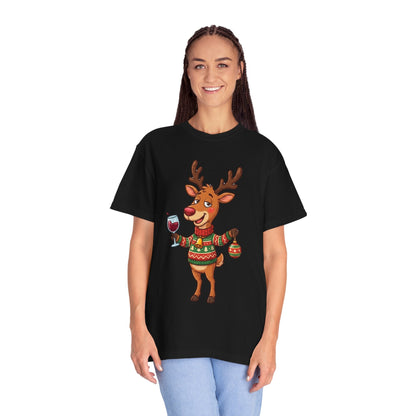 Holiday Cheer Unleashed: Festive Reindeer Illustration, Whimsical Christmas Character ArtT-Shirt – Custom T-Shirt by PixelCraft360, unique decoration for events and special gifts