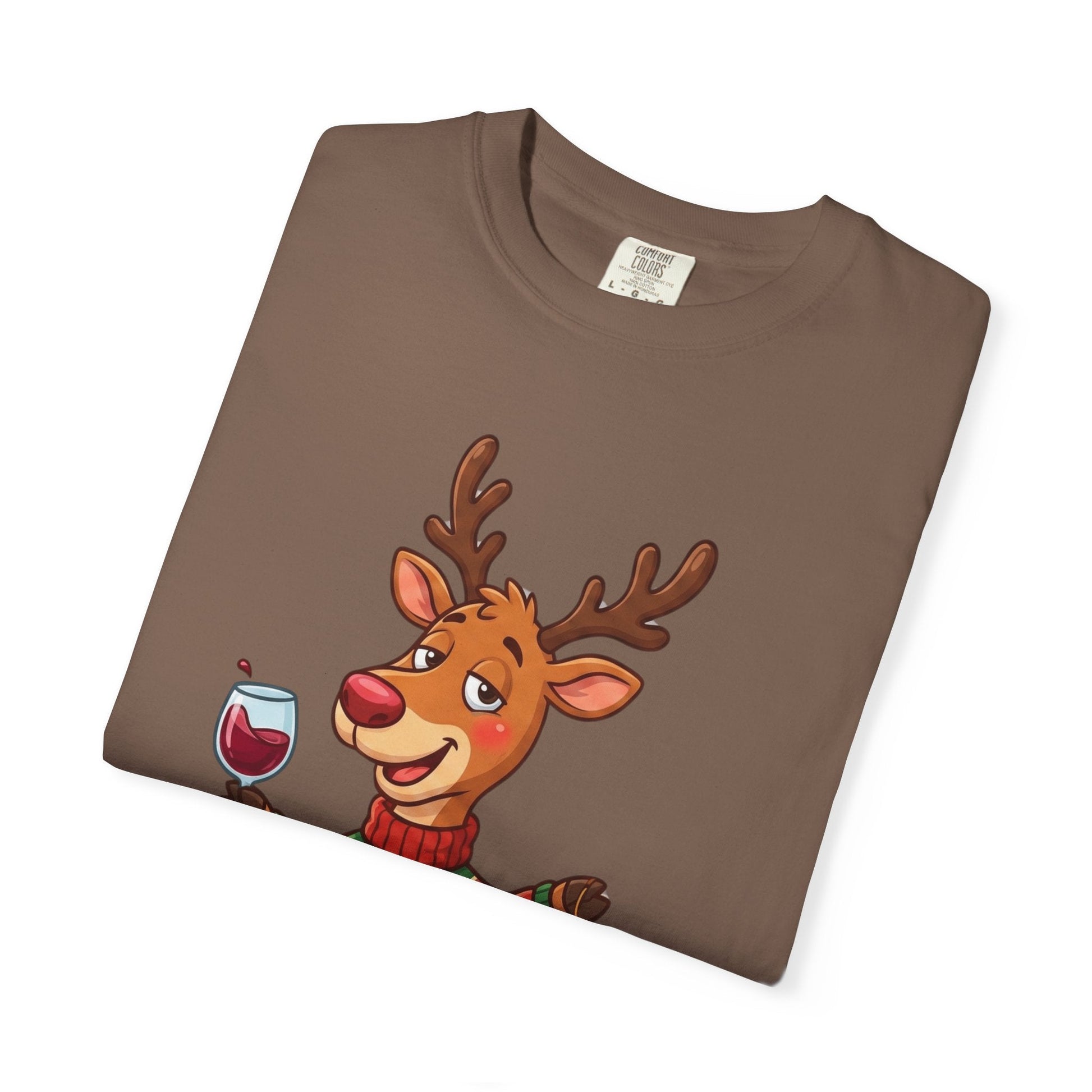 Holiday Cheer Unleashed: Festive Reindeer Illustration, Whimsical Christmas Character ArtT-Shirt – Custom T-Shirt by PixelCraft360, unique decoration for events and special gifts