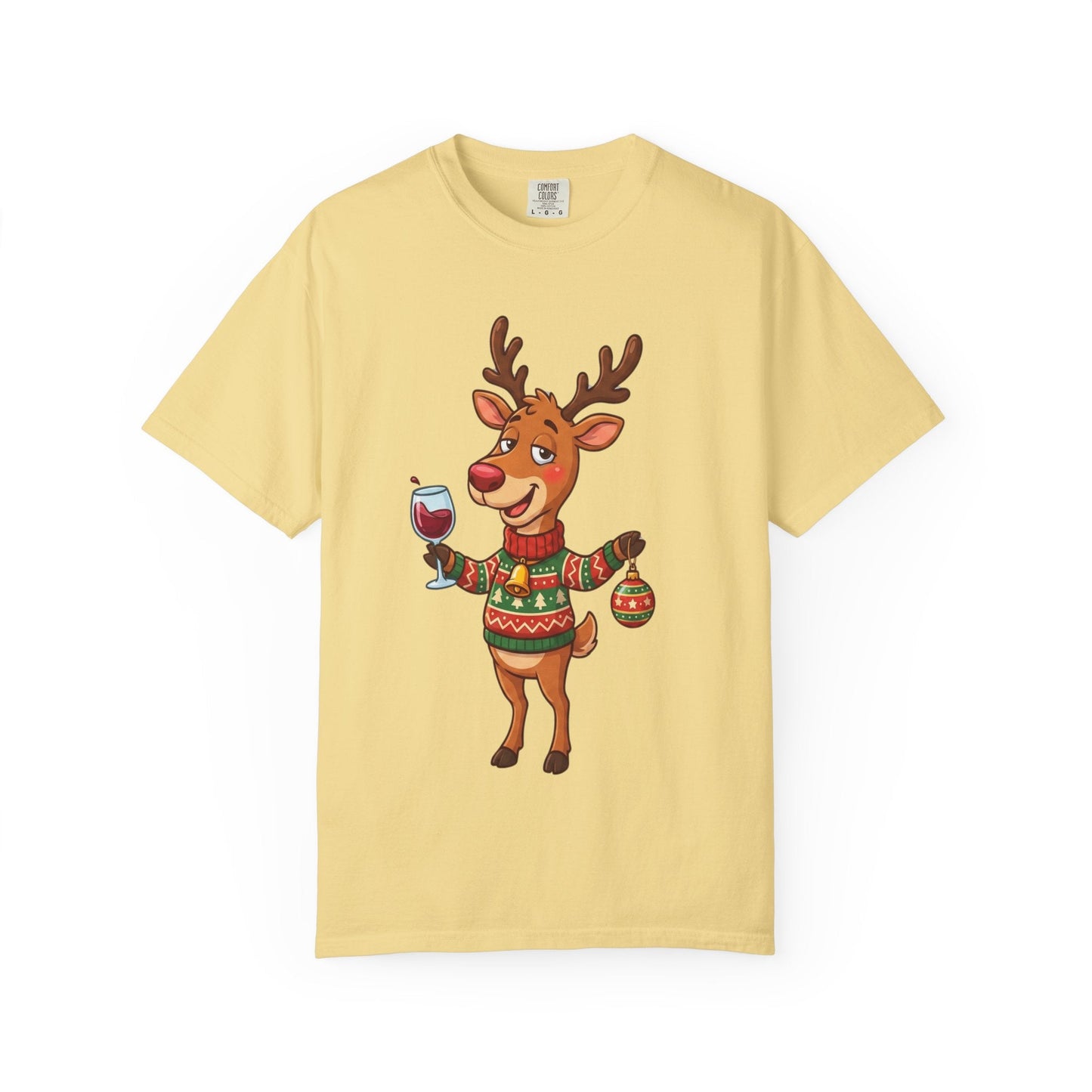 Holiday Cheer Unleashed: Festive Reindeer Illustration, Whimsical Christmas Character ArtT-Shirt – Custom T-Shirt by PixelCraft360, unique decoration for events and special gifts