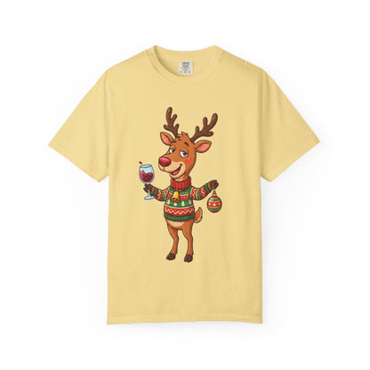 Holiday Cheer Unleashed: Festive Reindeer Illustration, Whimsical Christmas Character ArtT-Shirt – Custom T-Shirt by PixelCraft360, unique decoration for events and special gifts