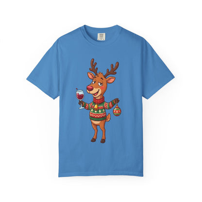 Holiday Cheer Unleashed: Festive Reindeer Illustration, Whimsical Christmas Character ArtT-Shirt – Custom T-Shirt by PixelCraft360, unique decoration for events and special gifts