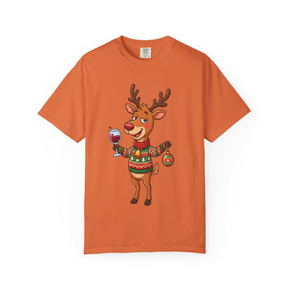 Holiday Cheer Unleashed: Festive Reindeer Illustration, Whimsical Christmas Character ArtT-Shirt – Custom T-Shirt by PixelCraft360, unique decoration for events and special gifts