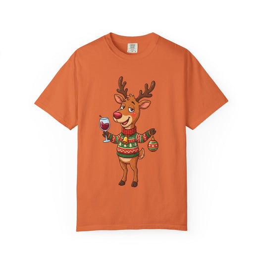 Holiday Cheer Unleashed: Festive Reindeer Illustration, Whimsical Christmas Character ArtT-Shirt – Custom T-Shirt by PixelCraft360, unique decoration for events and special gifts