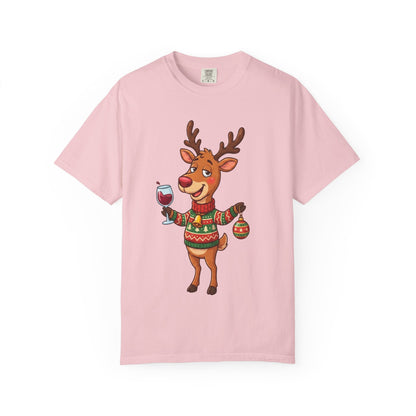 Holiday Cheer Unleashed: Festive Reindeer Illustration, Whimsical Christmas Character ArtT-Shirt – Custom T-Shirt by PixelCraft360, unique decoration for events and special gifts