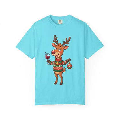 Holiday Cheer Unleashed: Festive Reindeer Illustration, Whimsical Christmas Character ArtT-Shirt – Custom T-Shirt by PixelCraft360, unique decoration for events and special gifts
