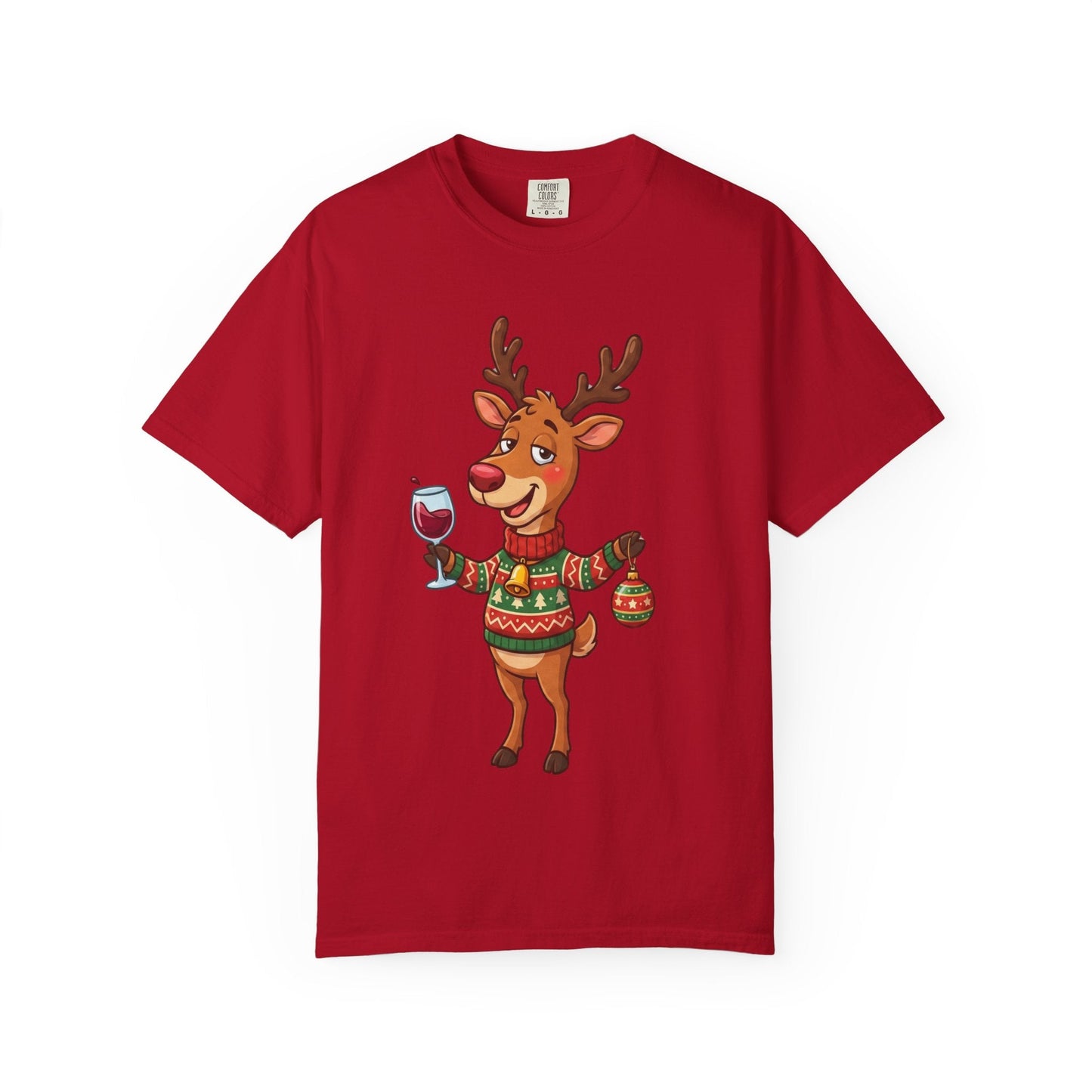 Holiday Cheer Unleashed: Festive Reindeer Illustration, Whimsical Christmas Character ArtT-Shirt – Custom T-Shirt by PixelCraft360, unique decoration for events and special gifts