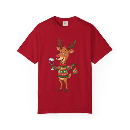 Holiday Cheer Unleashed: Festive Reindeer Illustration, Whimsical Christmas Character ArtT-Shirt – Custom T-Shirt by PixelCraft360, unique decoration for events and special gifts