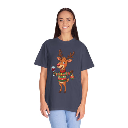 Holiday Cheer Unleashed: Festive Reindeer Illustration, Whimsical Christmas Character ArtT-Shirt – Custom T-Shirt by PixelCraft360, unique decoration for events and special gifts