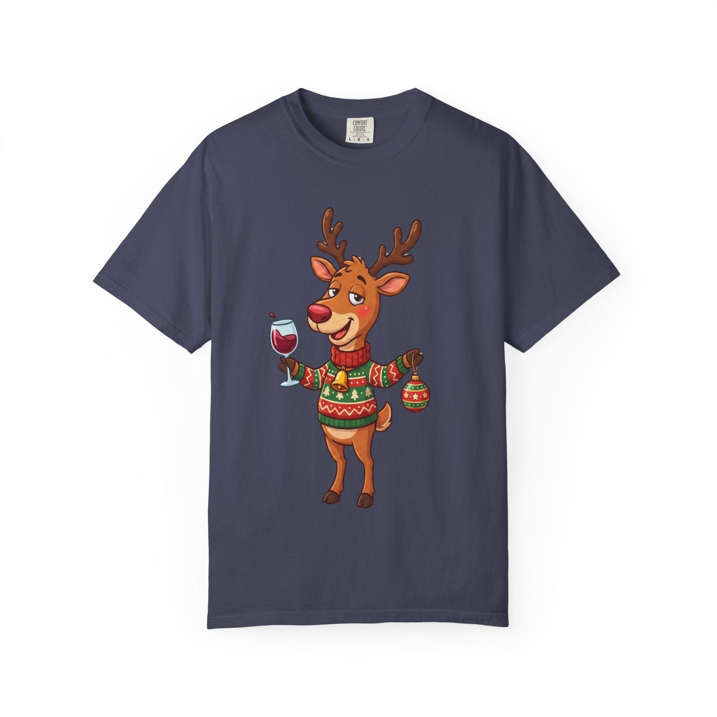 Holiday Cheer Unleashed: Festive Reindeer Illustration, Whimsical Christmas Character ArtT-Shirt – Custom T-Shirt by PixelCraft360, unique decoration for events and special gifts