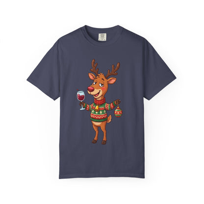 Holiday Cheer Unleashed: Festive Reindeer Illustration, Whimsical Christmas Character ArtT-Shirt – Custom T-Shirt by PixelCraft360, unique decoration for events and special gifts