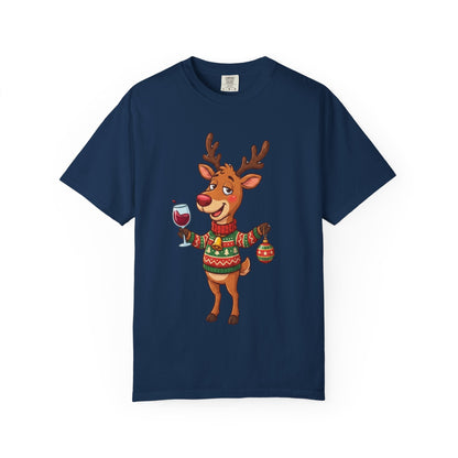 Holiday Cheer Unleashed: Festive Reindeer Illustration, Whimsical Christmas Character ArtT-Shirt – Custom T-Shirt by PixelCraft360, unique decoration for events and special gifts