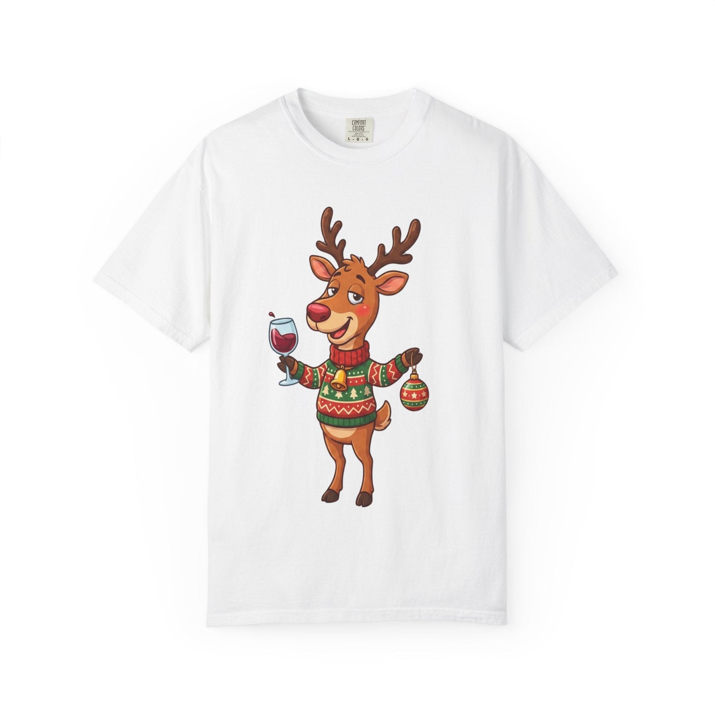 Holiday Cheer Unleashed: Festive Reindeer Illustration, Whimsical Christmas Character ArtT-Shirt – Custom T-Shirt by PixelCraft360, unique decoration for events and special gifts