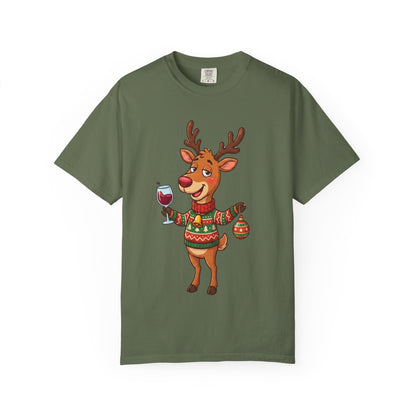 Holiday Cheer Unleashed: Festive Reindeer Illustration, Whimsical Christmas Character ArtT-Shirt – Custom T-Shirt by PixelCraft360, unique decoration for events and special gifts