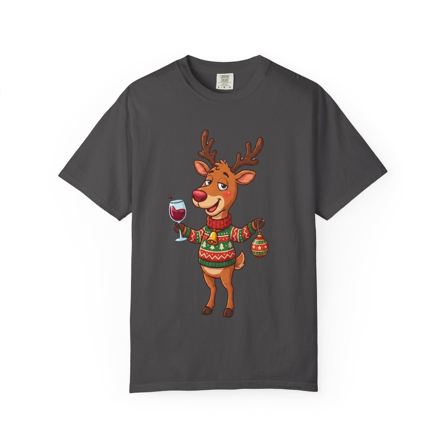 Holiday Cheer Unleashed: Festive Reindeer Illustration, Whimsical Christmas Character ArtT-Shirt – Custom T-Shirt by PixelCraft360, unique decoration for events and special gifts