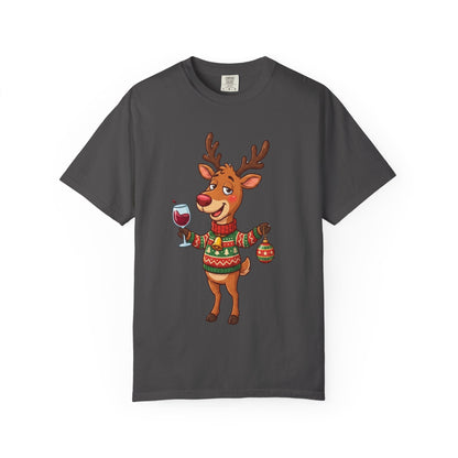 Holiday Cheer Unleashed: Festive Reindeer Illustration, Whimsical Christmas Character ArtT-Shirt – Custom T-Shirt by PixelCraft360, unique decoration for events and special gifts