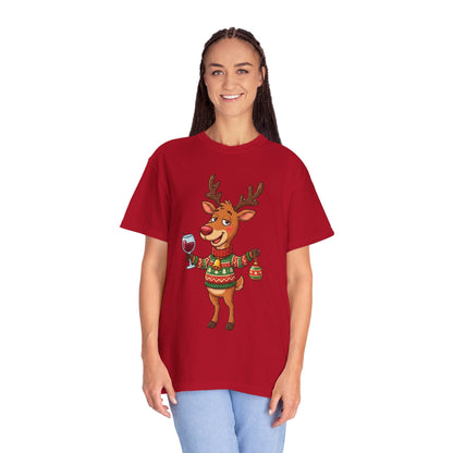 Holiday Cheer Unleashed: Festive Reindeer Illustration, Whimsical Christmas Character ArtT-Shirt – Custom T-Shirt by PixelCraft360, unique decoration for events and special gifts