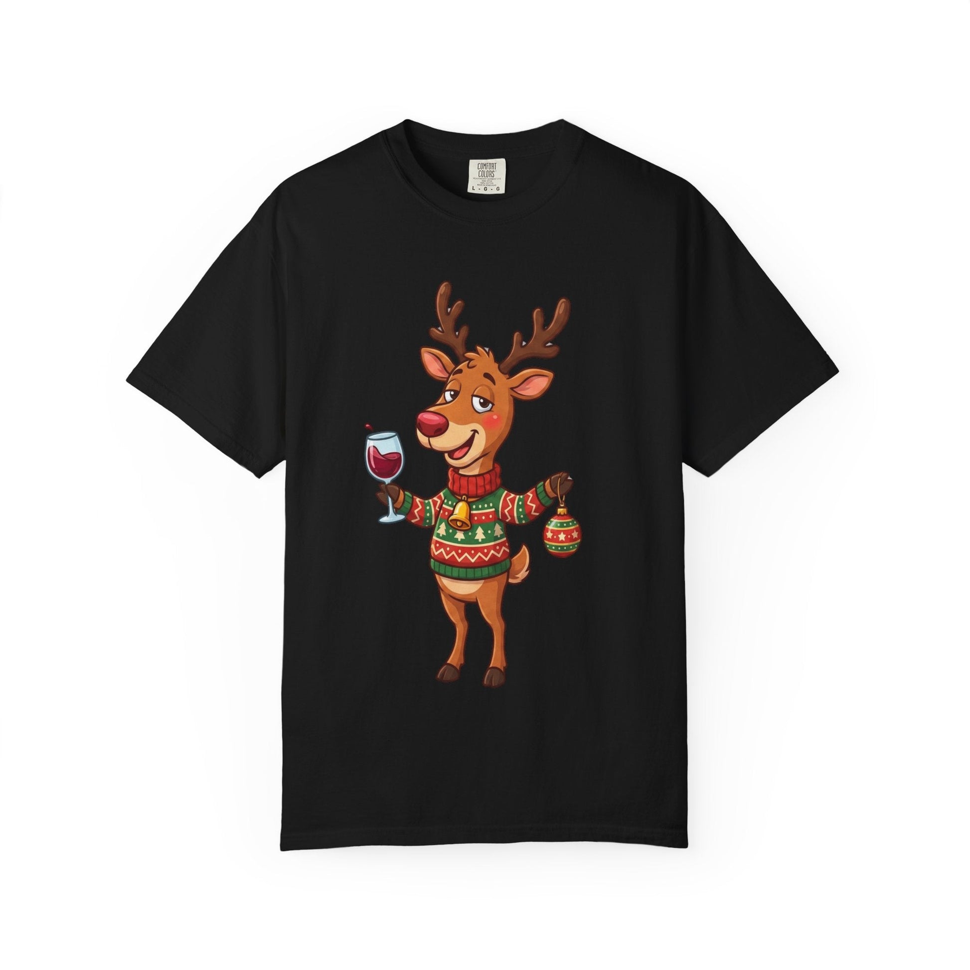 Holiday Cheer Unleashed: Festive Reindeer Illustration, Whimsical Christmas Character ArtT-Shirt – Custom T-Shirt by PixelCraft360, unique decoration for events and special gifts