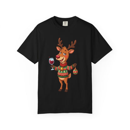 Holiday Cheer Unleashed: Festive Reindeer Illustration, Whimsical Christmas Character ArtT-Shirt – Custom T-Shirt by PixelCraft360, unique decoration for events and special gifts