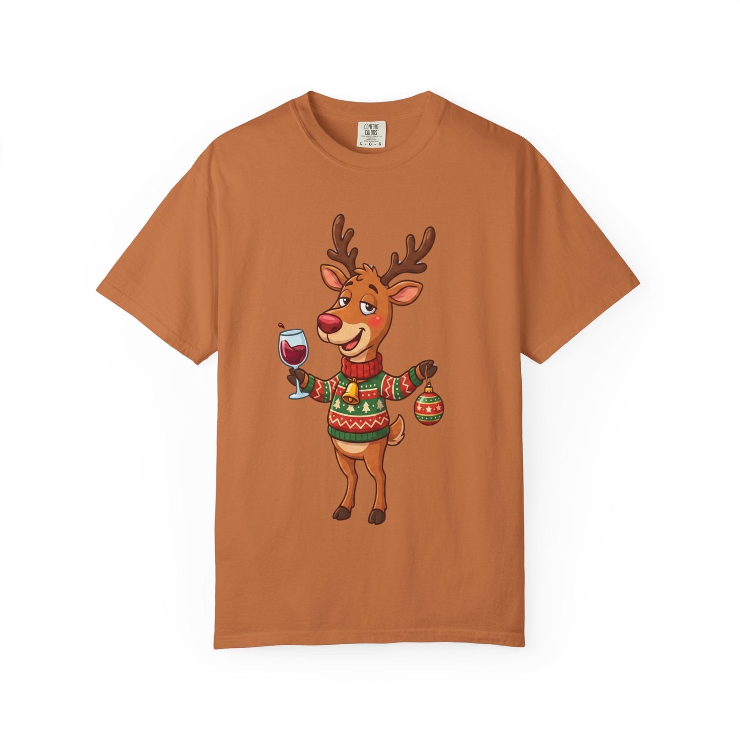 Holiday Cheer Unleashed: Festive Reindeer Illustration, Whimsical Christmas Character ArtT-Shirt – Custom T-Shirt by PixelCraft360, unique decoration for events and special gifts