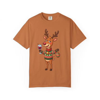 Holiday Cheer Unleashed: Festive Reindeer Illustration, Whimsical Christmas Character ArtT-Shirt – Custom T-Shirt by PixelCraft360, unique decoration for events and special gifts