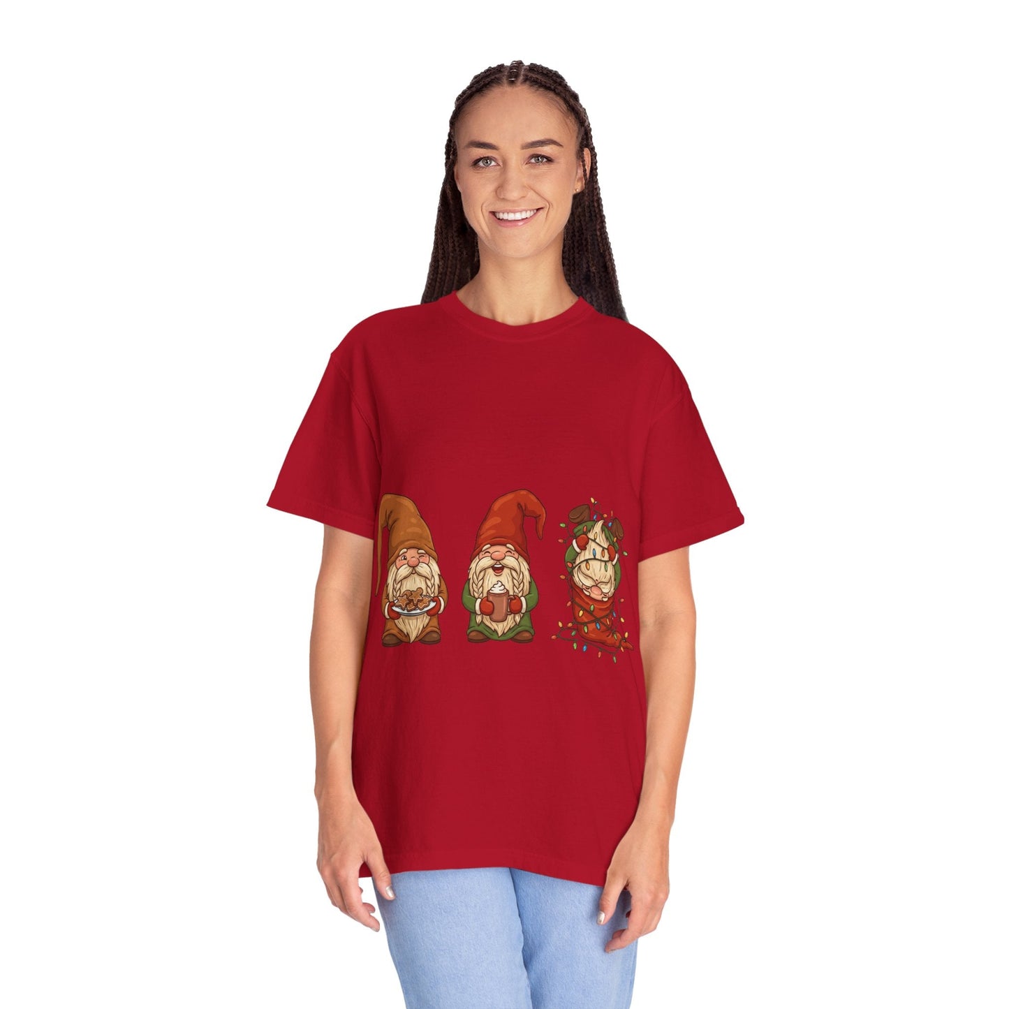 Holiday Gnome Gathering: Festive Folklore Illustration, Whimsical Cartoon Christmas CharmT-Shirt – Custom T-Shirt by PixelCraft360, unique decoration for events and special gifts