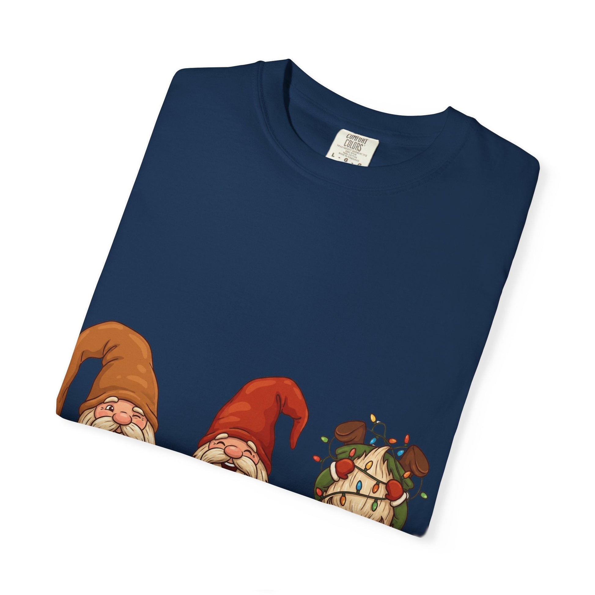 Holiday Gnome Gathering: Festive Folklore Illustration, Whimsical Cartoon Christmas CharmT-Shirt – Custom T-Shirt by PixelCraft360, unique decoration for events and special gifts