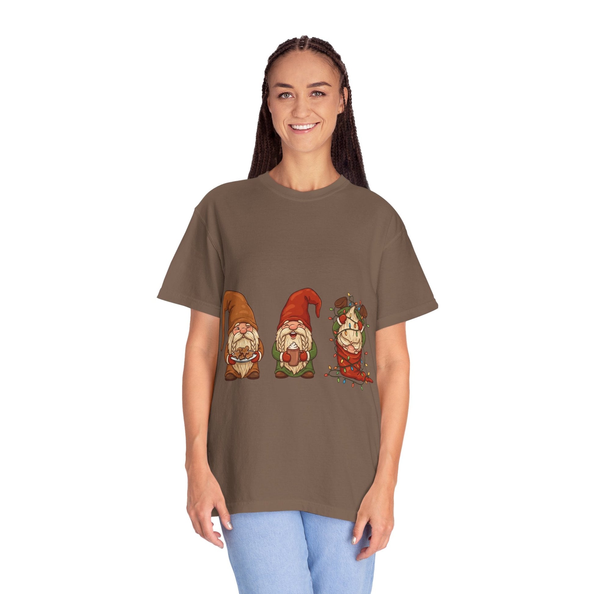 Holiday Gnome Gathering: Festive Folklore Illustration, Whimsical Cartoon Christmas CharmT-Shirt – Custom T-Shirt by PixelCraft360, unique decoration for events and special gifts