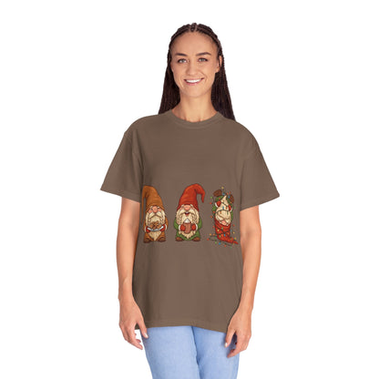 Holiday Gnome Gathering: Festive Folklore Illustration, Whimsical Cartoon Christmas CharmT-Shirt – Custom T-Shirt by PixelCraft360, unique decoration for events and special gifts