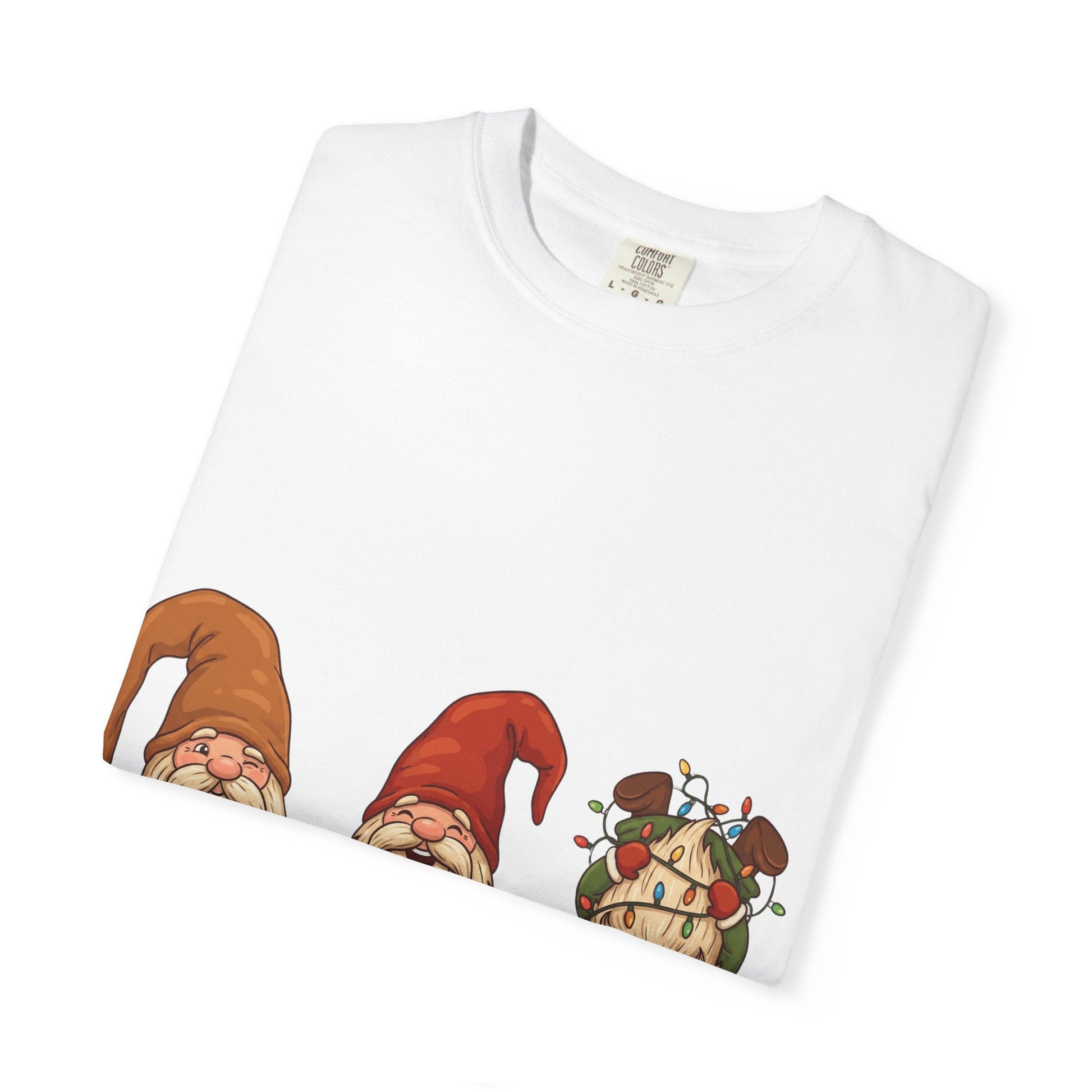 Holiday Gnome Gathering: Festive Folklore Illustration, Whimsical Cartoon Christmas CharmT-Shirt – Custom T-Shirt by PixelCraft360, unique decoration for events and special gifts