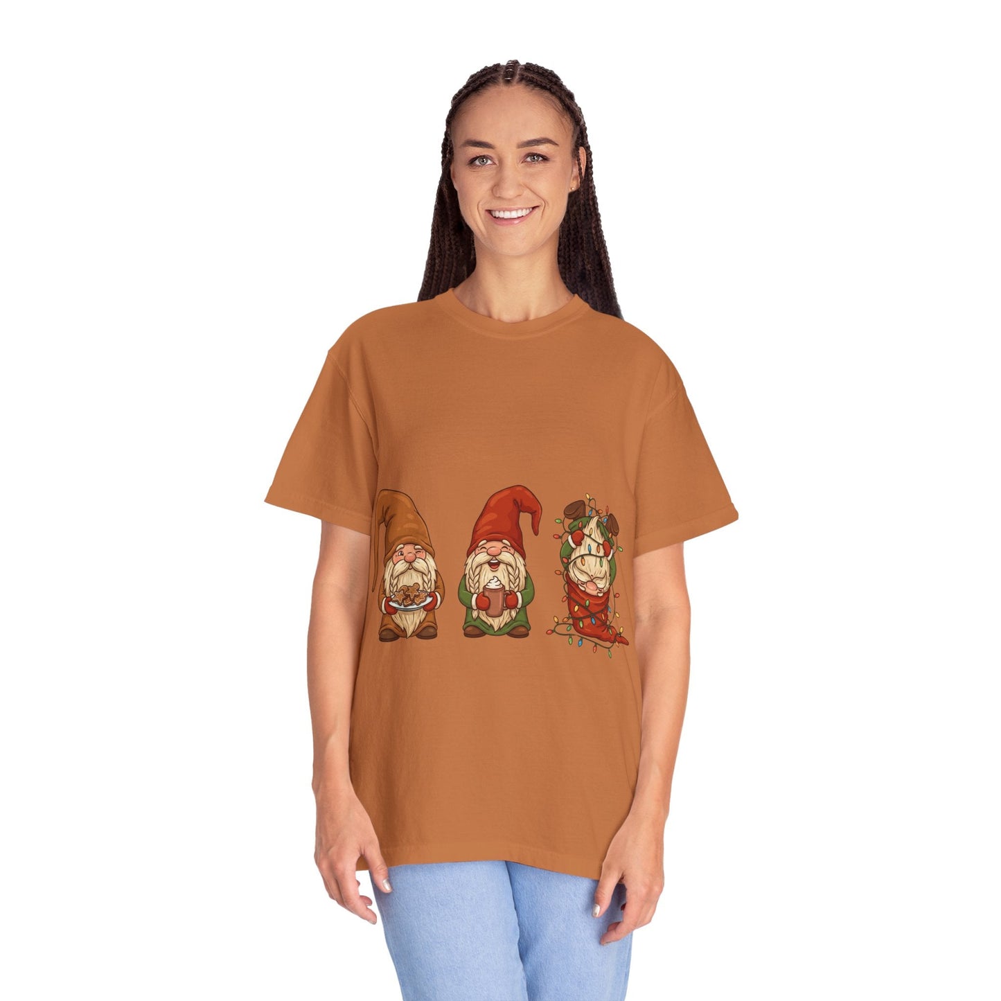 Holiday Gnome Gathering: Festive Folklore Illustration, Whimsical Cartoon Christmas CharmT-Shirt – Custom T-Shirt by PixelCraft360, unique decoration for events and special gifts