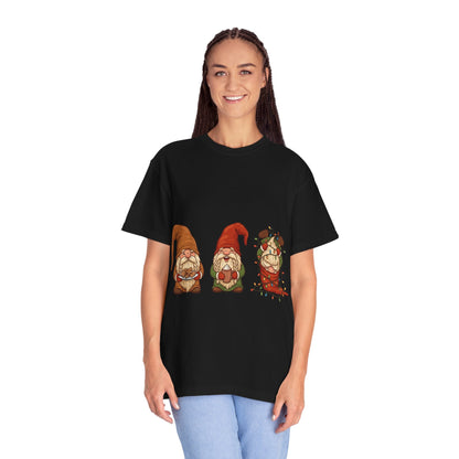 Holiday Gnome Gathering: Festive Folklore Illustration, Whimsical Cartoon Christmas CharmT-Shirt – Custom T-Shirt by PixelCraft360, unique decoration for events and special gifts
