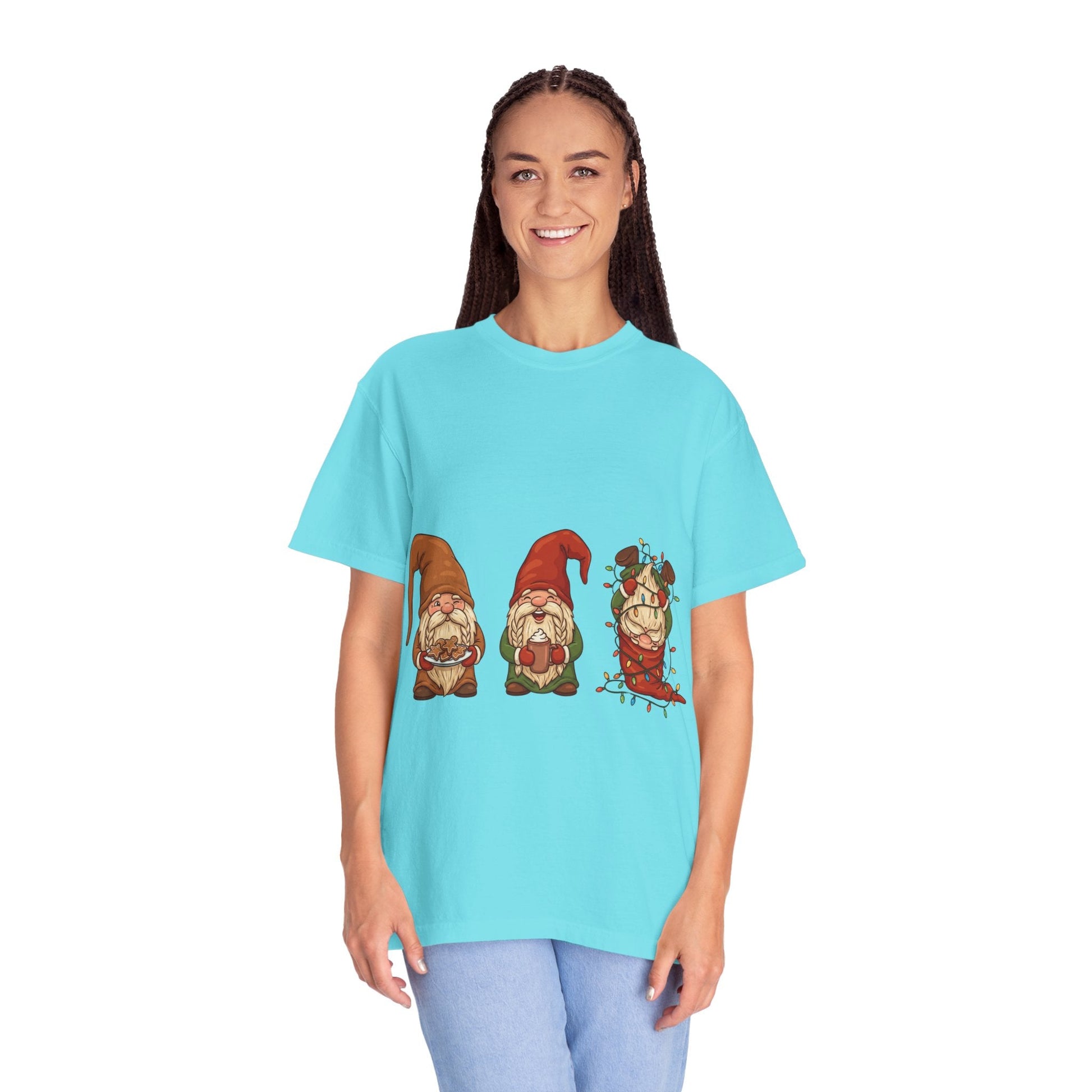 Holiday Gnome Gathering: Festive Folklore Illustration, Whimsical Cartoon Christmas CharmT-Shirt – Custom T-Shirt by PixelCraft360, unique decoration for events and special gifts
