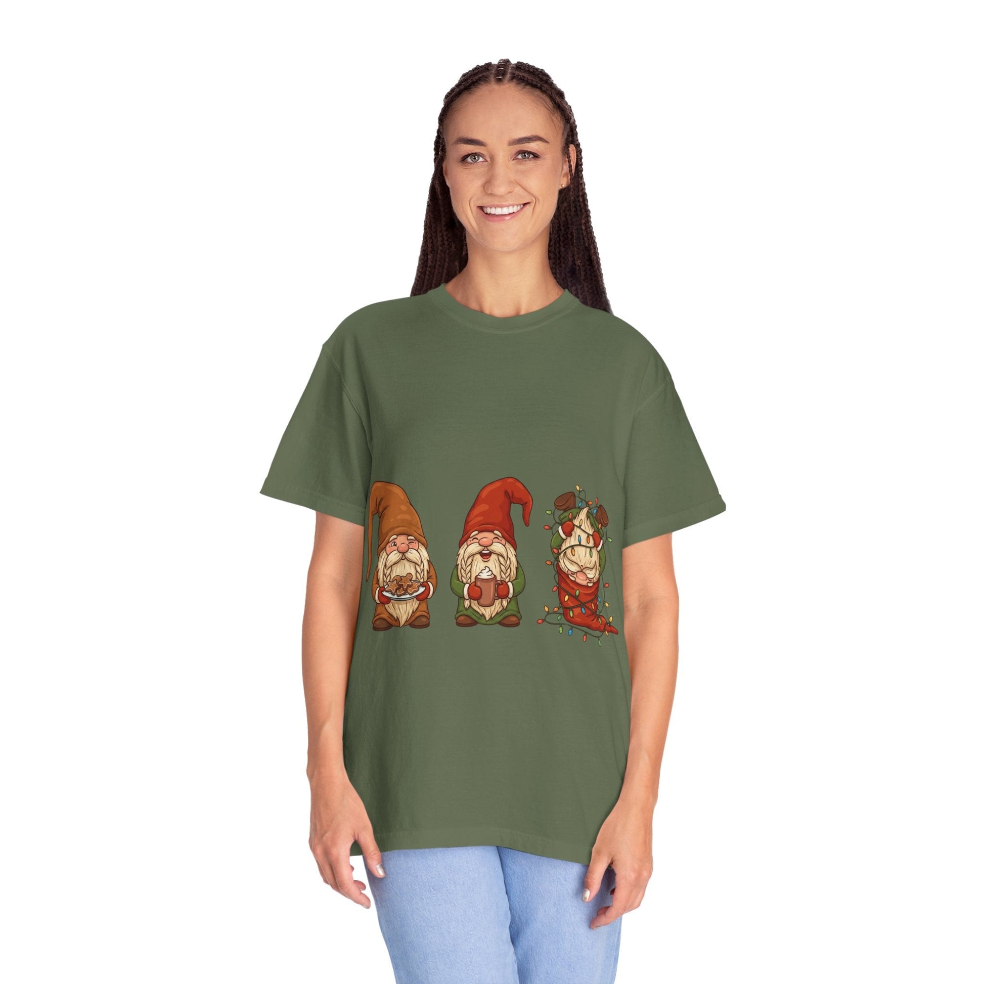 Holiday Gnome Gathering: Festive Folklore Illustration, Whimsical Cartoon Christmas CharmT-Shirt – Custom T-Shirt by PixelCraft360, unique decoration for events and special gifts