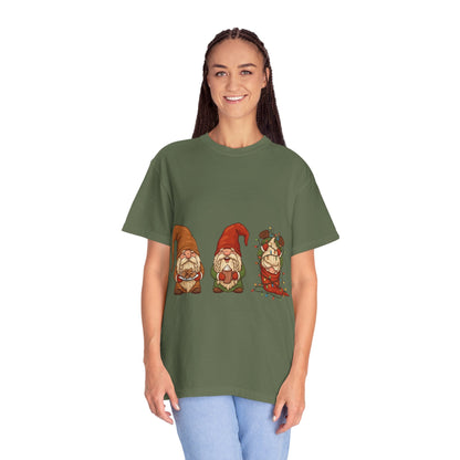 Holiday Gnome Gathering: Festive Folklore Illustration, Whimsical Cartoon Christmas CharmT-Shirt – Custom T-Shirt by PixelCraft360, unique decoration for events and special gifts