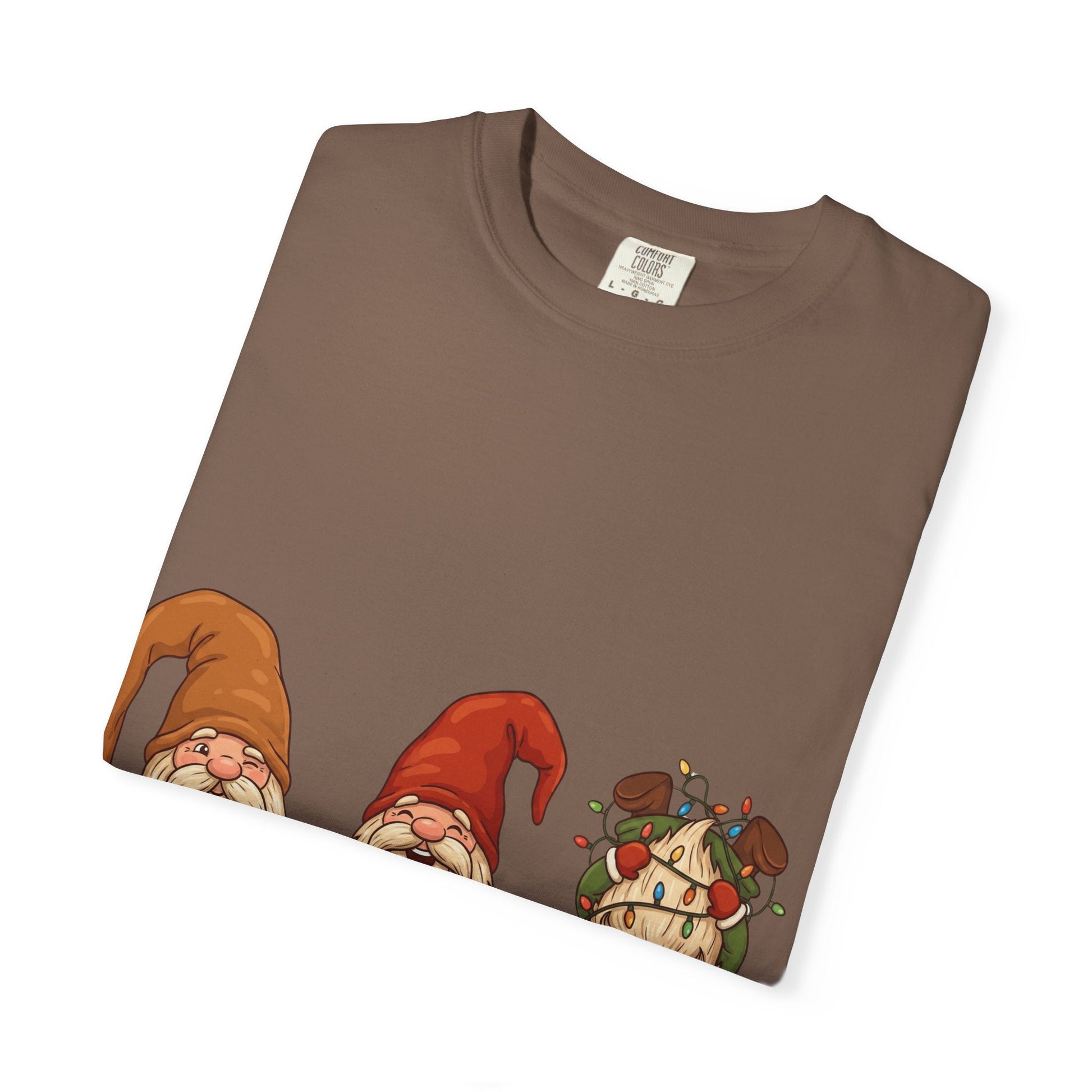Holiday Gnome Gathering: Festive Folklore Illustration, Whimsical Cartoon Christmas CharmT-Shirt – Custom T-Shirt by PixelCraft360, unique decoration for events and special gifts
