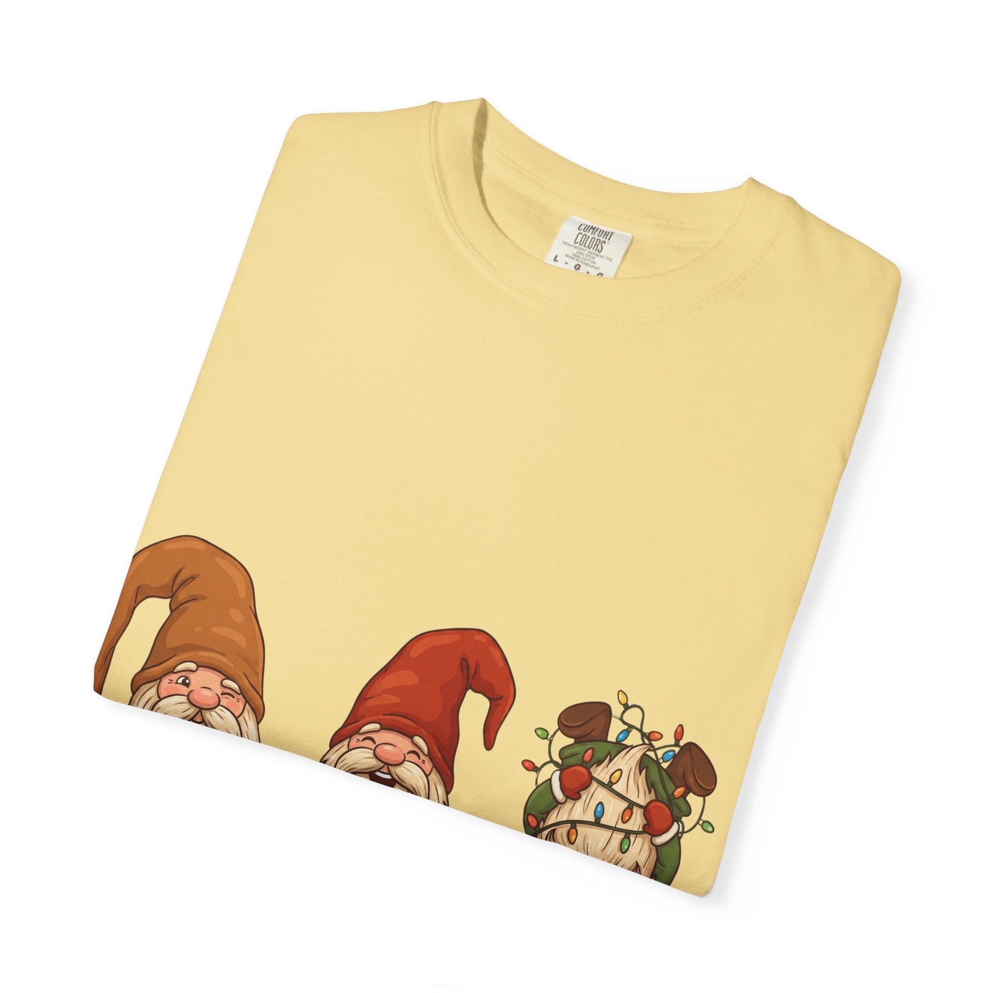 Holiday Gnome Gathering: Festive Folklore Illustration, Whimsical Cartoon Christmas CharmT-Shirt – Custom T-Shirt by PixelCraft360, unique decoration for events and special gifts