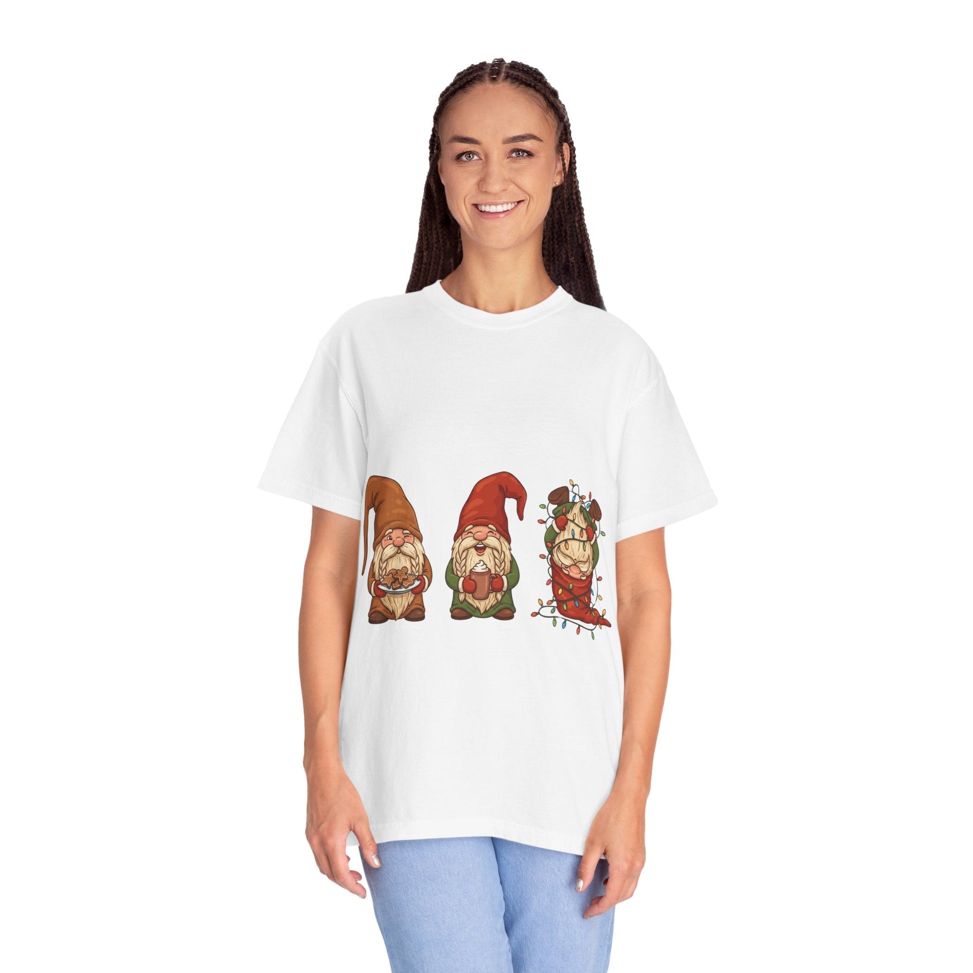 Holiday Gnome Gathering: Festive Folklore Illustration, Whimsical Cartoon Christmas CharmT-Shirt – Custom T-Shirt by PixelCraft360, unique decoration for events and special gifts