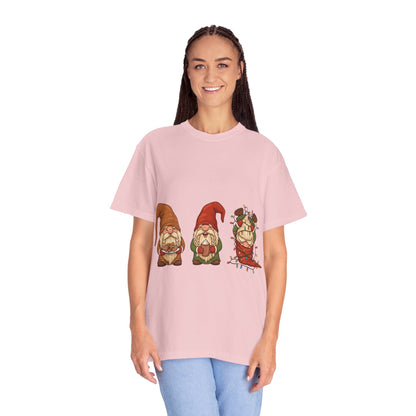 Holiday Gnome Gathering: Festive Folklore Illustration, Whimsical Cartoon Christmas CharmT-Shirt – Custom T-Shirt by PixelCraft360, unique decoration for events and special gifts