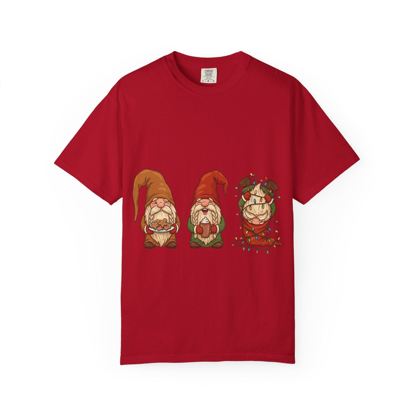 Holiday Gnome Gathering: Festive Folklore Illustration, Whimsical Cartoon Christmas CharmT-Shirt – Custom T-Shirt by PixelCraft360, unique decoration for events and special gifts