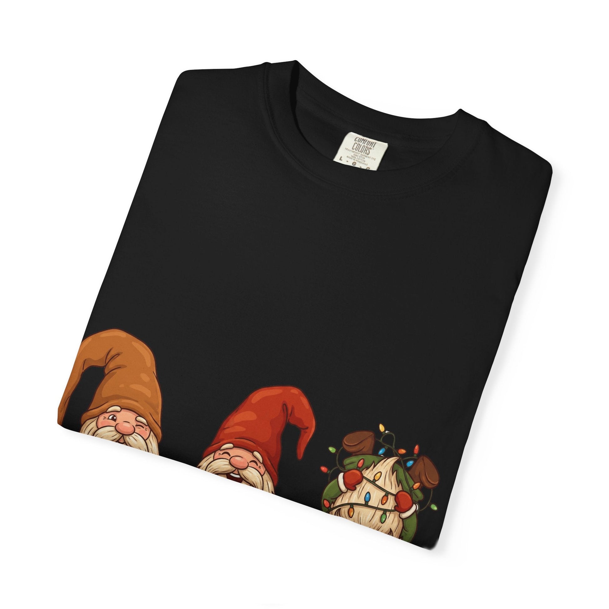 Holiday Gnome Gathering: Festive Folklore Illustration, Whimsical Cartoon Christmas CharmT-Shirt – Custom T-Shirt by PixelCraft360, unique decoration for events and special gifts