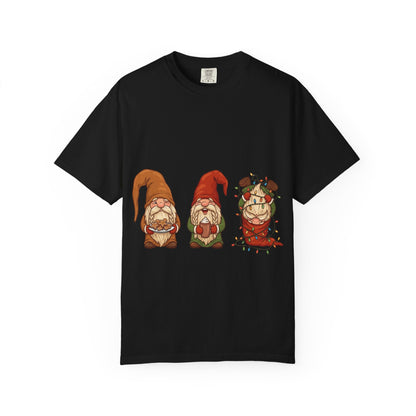 Holiday Gnome Gathering: Festive Folklore Illustration, Whimsical Cartoon Christmas CharmT-Shirt – Custom T-Shirt by PixelCraft360, unique decoration for events and special gifts