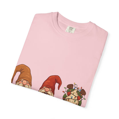 Holiday Gnome Gathering: Festive Folklore Illustration, Whimsical Cartoon Christmas CharmT-Shirt – Custom T-Shirt by PixelCraft360, unique decoration for events and special gifts
