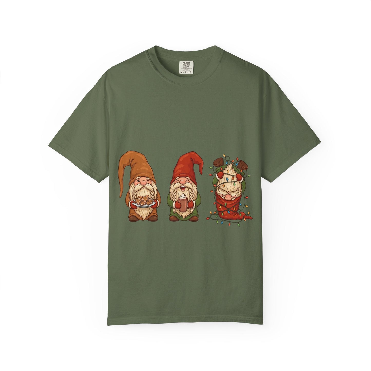 Holiday Gnome Gathering: Festive Folklore Illustration, Whimsical Cartoon Christmas CharmT-Shirt – Custom T-Shirt by PixelCraft360, unique decoration for events and special gifts