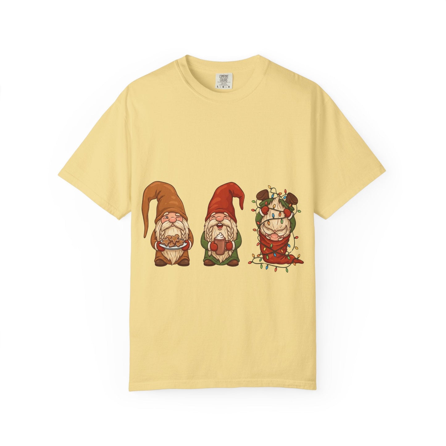 Holiday Gnome Gathering: Festive Folklore Illustration, Whimsical Cartoon Christmas CharmT-Shirt – Custom T-Shirt by PixelCraft360, unique decoration for events and special gifts