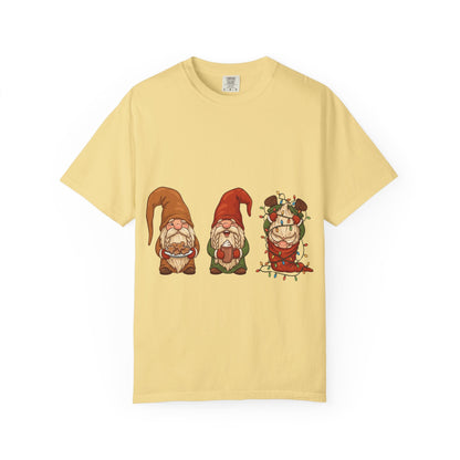 Holiday Gnome Gathering: Festive Folklore Illustration, Whimsical Cartoon Christmas CharmT-Shirt – Custom T-Shirt by PixelCraft360, unique decoration for events and special gifts