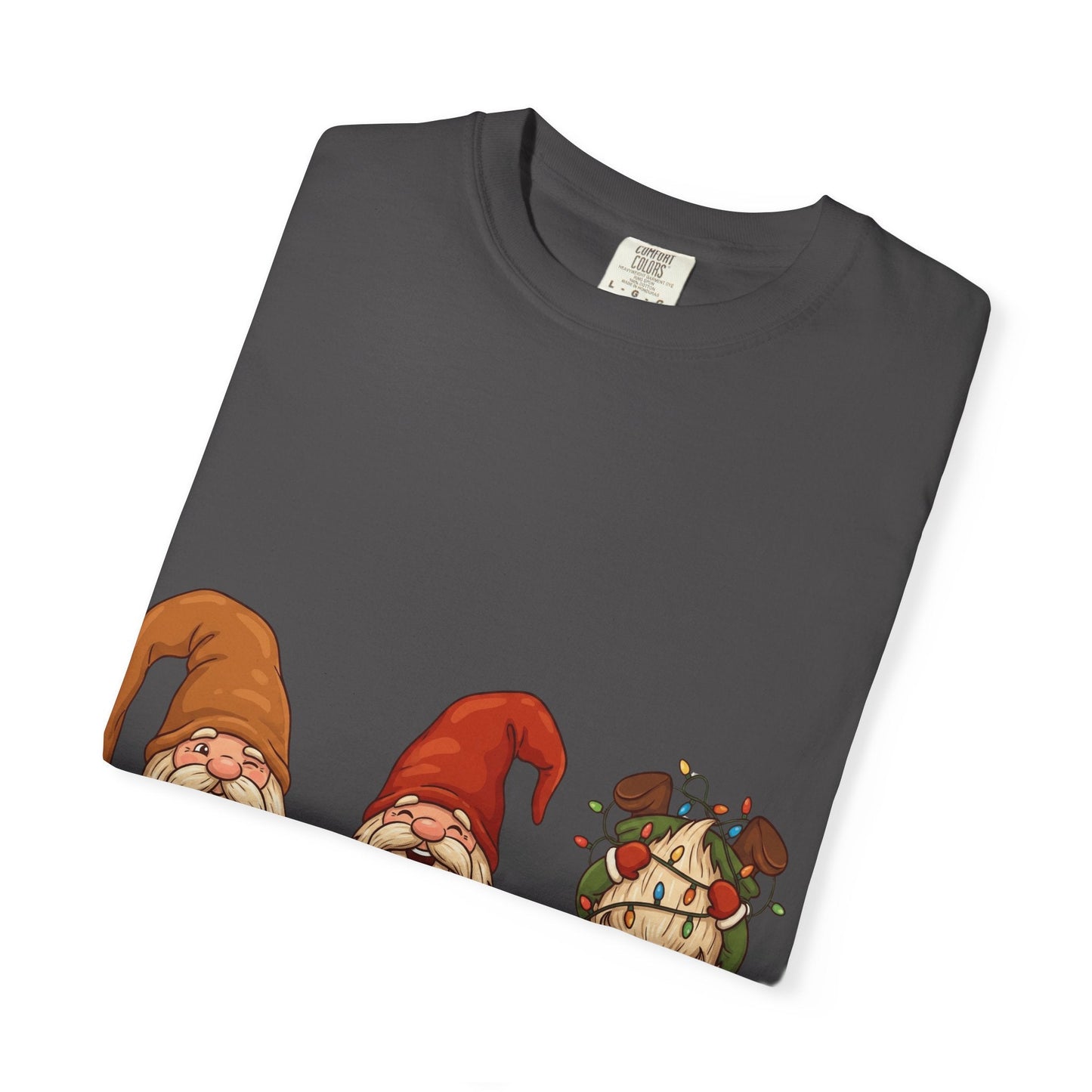 Holiday Gnome Gathering: Festive Folklore Illustration, Whimsical Cartoon Christmas CharmT-Shirt – Custom T-Shirt by PixelCraft360, unique decoration for events and special gifts